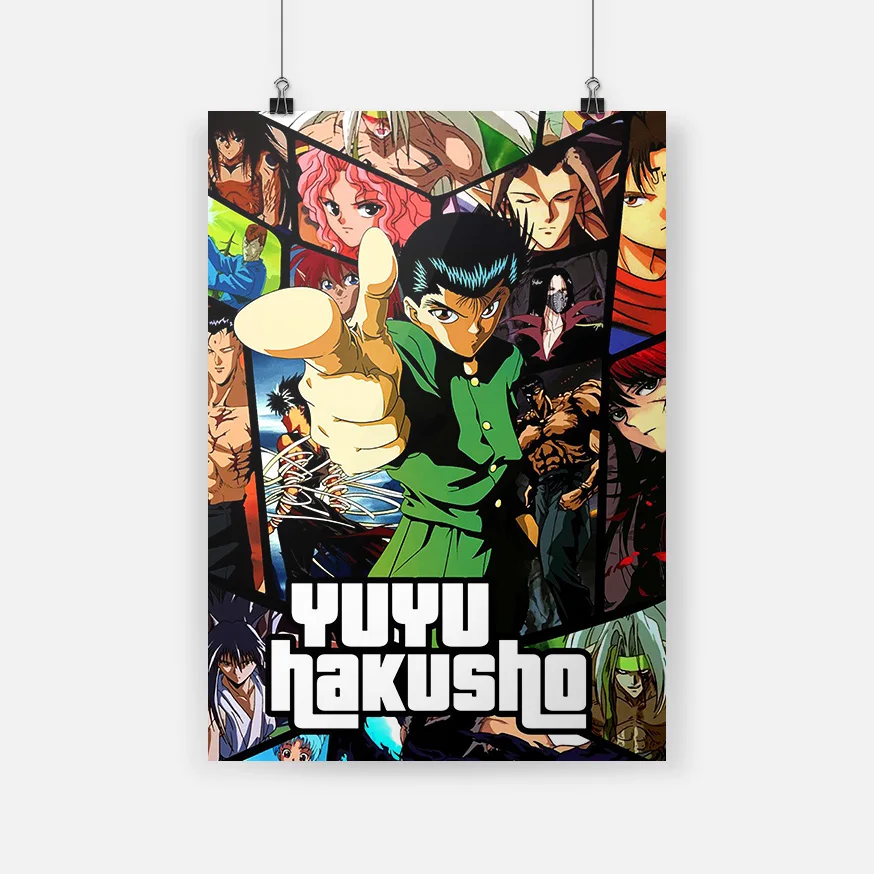 Юсуке Urameshi Yuyu Hakusho аниме плакат рамка деревянная рама с холстом настенная