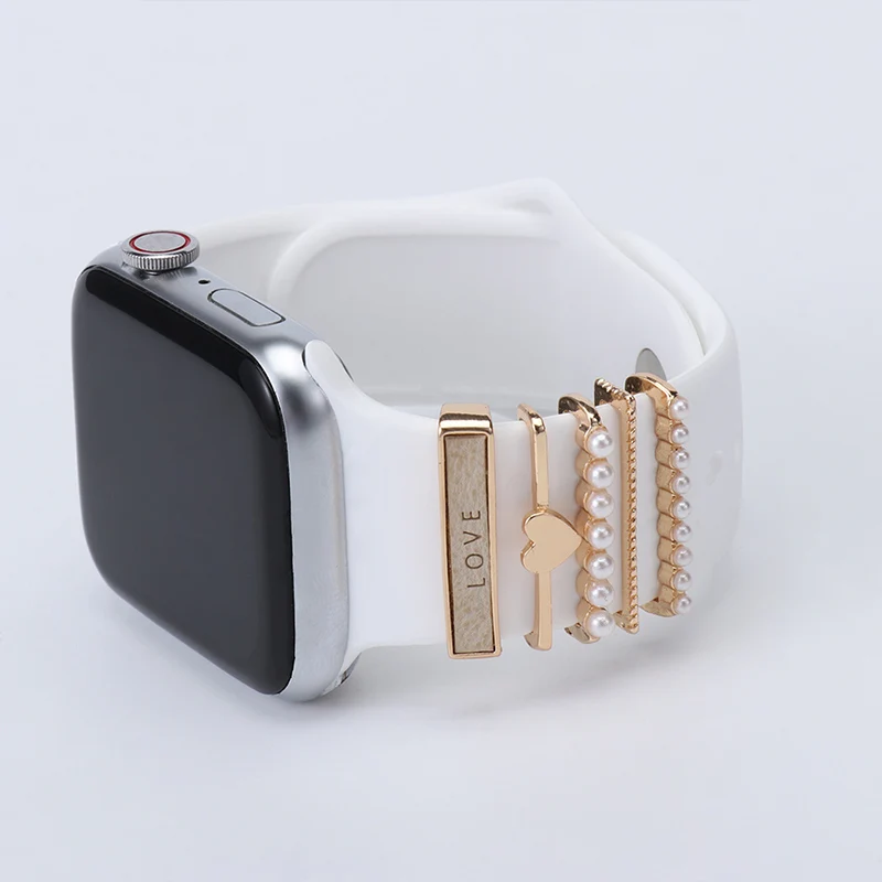 5 Metal Charms Decorative Ring for Apple Watch Band Diamond Ornament Smart Watch Silicone Strap Accessories for iwatch Bracelet