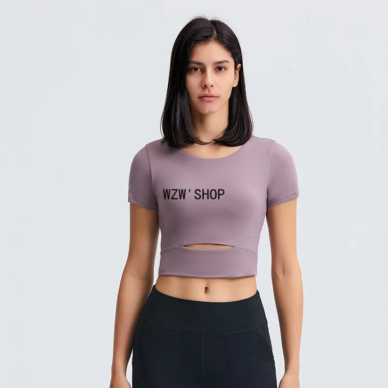 

Yoga Crop Top Women Padded Push-up Short Sleeve Sports T-shirt Fitness Sports Vest Gym Elastic Hollow Out Sexy Free Shipping