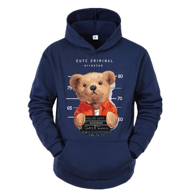 

Streets Popular Bear Hoodies Sweatshirt Pullover Fall Winter Unisex Casual Loose Fit Women Men Prisoner Bear Print Hoodied
