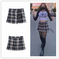 brandy y2k skirts 2021 women plaid pleated shorts skirt a line kawaii e girls low waisted belt button gothic melville mini skirt