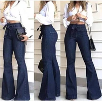 new womens pants high waisted micro elastic lace up flared pants wide leg pants jeans women