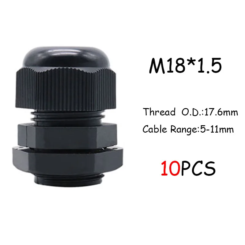 10 шт. IP68 PG7 для 3-6,5 мм M12 M16 M18 M20 M25 M36 M40 провода кабель CE белый черный Водонепроницаемый Нейлон Пластик кабельный ввод Разъем - Цвет: M18x1.5 Black