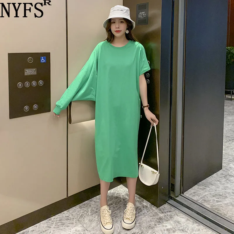 

Женское прямое свободное платье NYFS, однотонное длинное платье с одним рукавом, Европейская станция, лето 2021