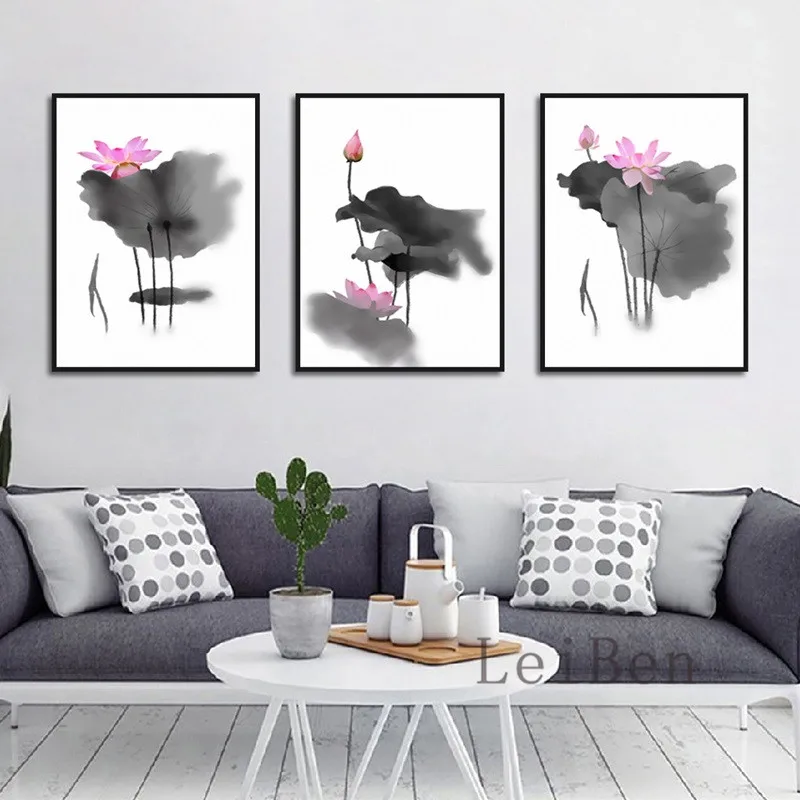 Китайская чернильная живопись в минималистичном стиле цветущие черные листья