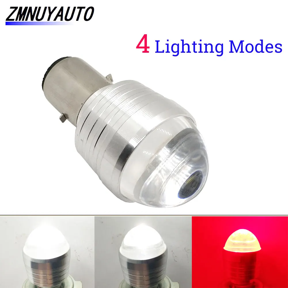 

Светодиодные лампы H4 H6 BA20D для мотоцикла, прожектор для мотоцикла, стробоскоп, белый + красный, 1200 лм, светодиодные мотоциклетные противотума...