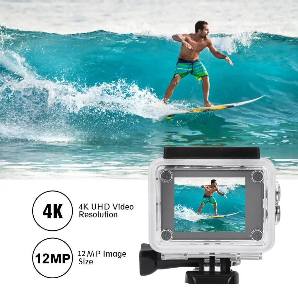 4K HD, 2 дюйма, ЖК-дисплей двойной Экран Спортивная Экшн-камера Камера 30FPS HD 170 ° Широкий формат возможностью погружения на глубину до 30 м Водонепроницаемый Wi-Fi экшн-Камера набор