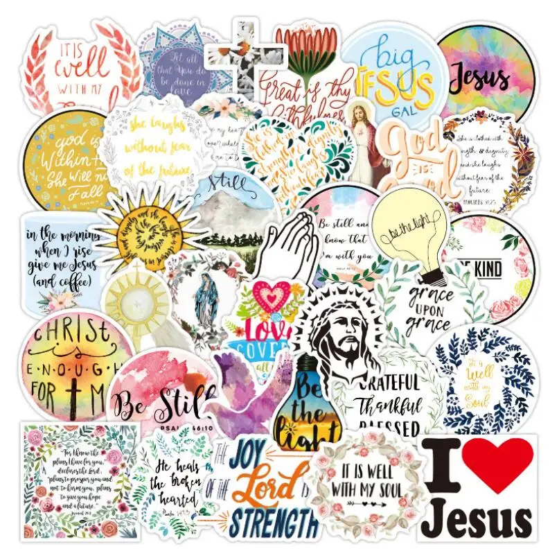 

10/30/50PCS Set Of Jesus Christian Faith Famous Sayings Trolley Case Skateboard Decoration Waterproof Stickers Wholesale