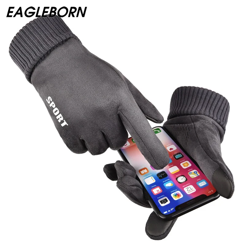 Мужские кожаные перчатки унисекс с сенсорным экраном теплые водительские зимние