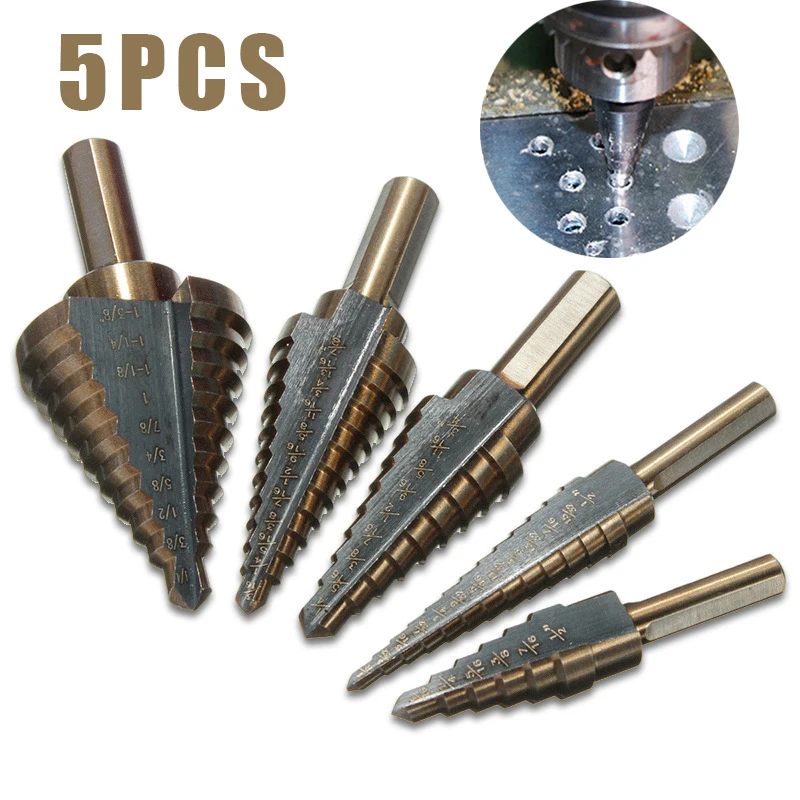 HSS 4241 5pcs Inch Hss Cobalt Step Drill Bit Set Multiple Hole 50 Sizes Case Metal Drilling Tool for Metal with Aluminum Box