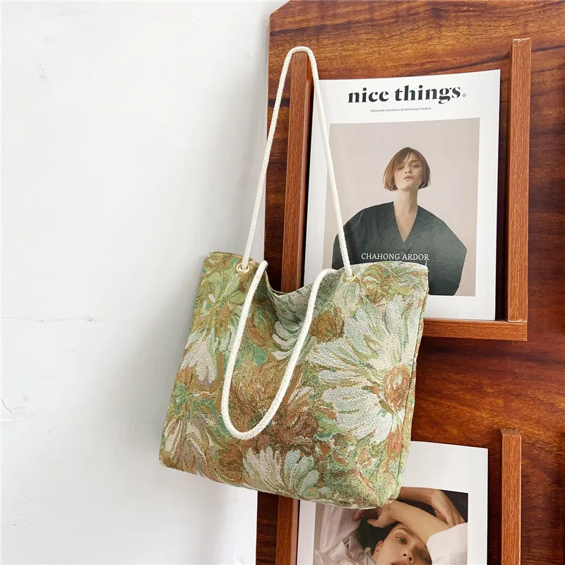 

Новинка 2021, повседневные сумки с вышивкой, простая холщовая ручная сумка через плечо в стиле ретро, Холщовая Сумка большой вместимости