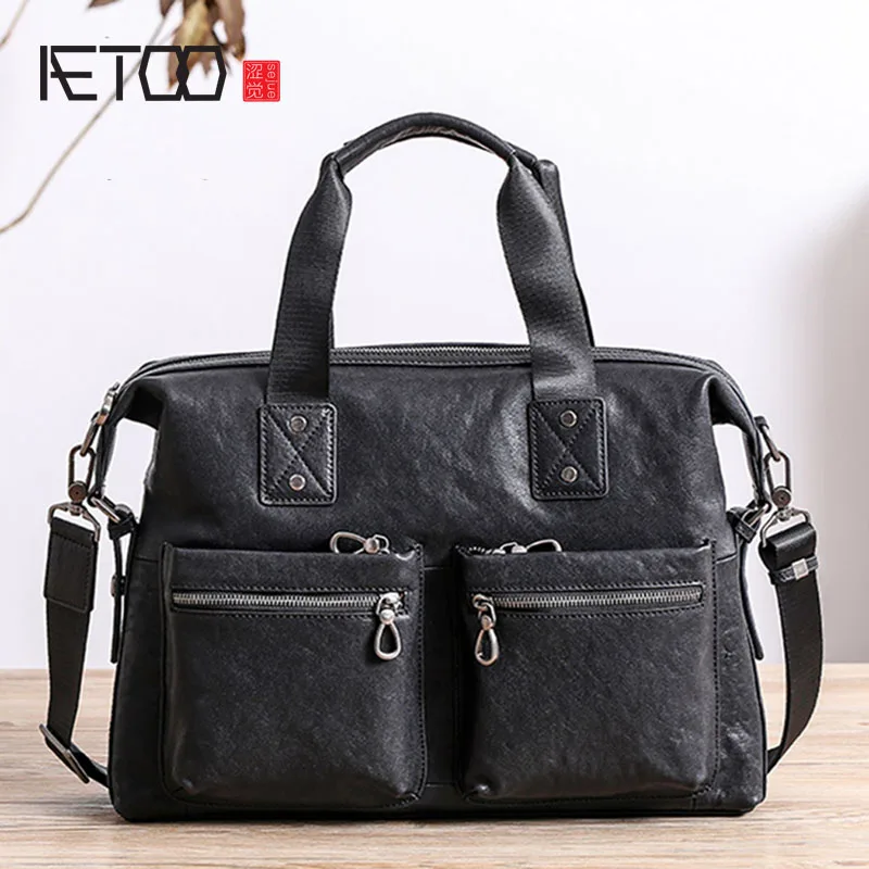 Кожаные мужские сумки AETOO деловые повседневные портфели вместительные через