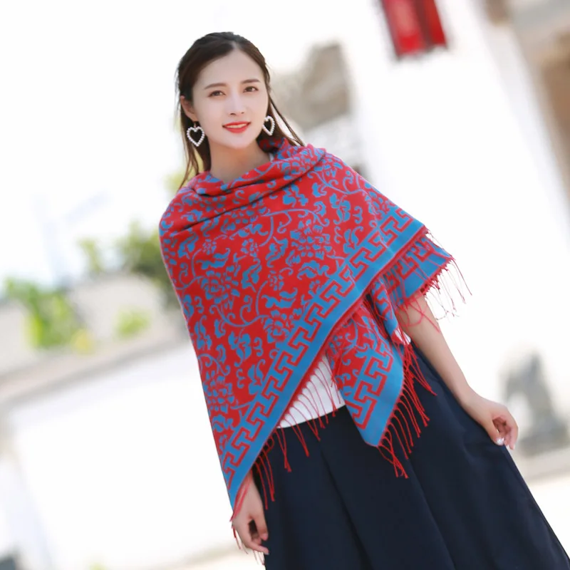 Двусторонняя ветрозащитная шаль в национальном стиле на весну и осень толстый