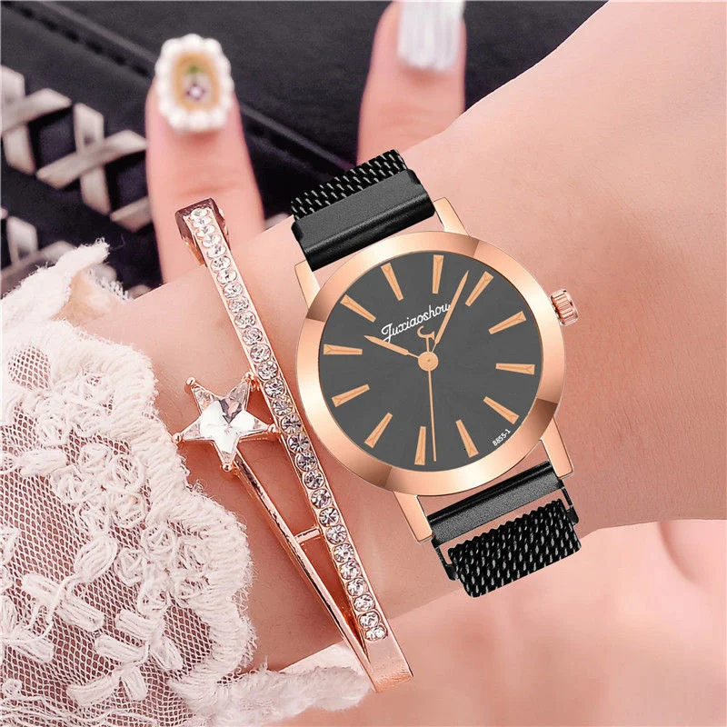 Часы наручные женские кварцевые с сетчатым ремешком и магнитной