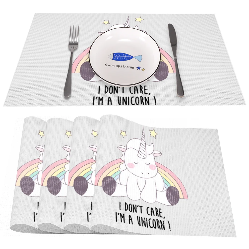 

unicorn Heat-Resistant Placemats Stain Resistant Anti-Skid Washable PVC/Polyeste Table Mats Woven Vinyl Placemats, Set of 4PCS