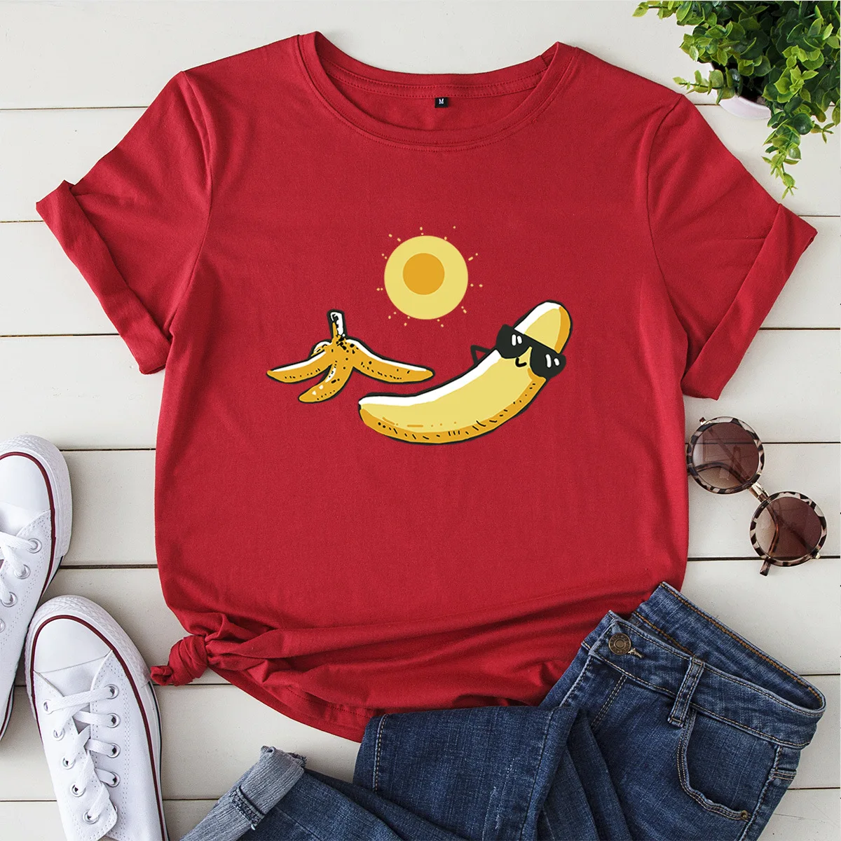 

Women Summer Funny Banana Print T-shirt Casual Cute Loose Tshirt Harajuku Short Sleeve Tops Woman Clothes Cotton Basic Tee Shirt