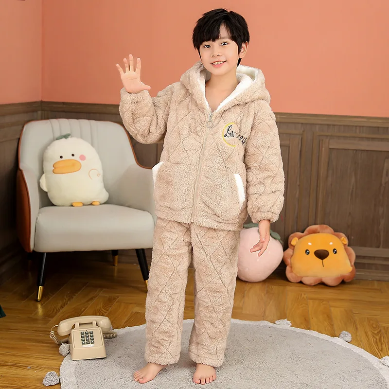 Pijamas Kawaii gruesos de felpa para padres e hijos, ropa de franela de manga larga para mantener el calor, bonitos dibujos animados, para el hogar y la familia, Invierno-1