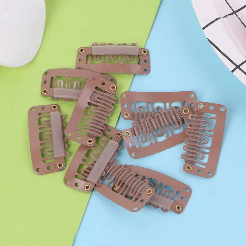 

Hot 32mm 10 pcs Middle U Brown Snap Hair Clip For Wig Hair Extension