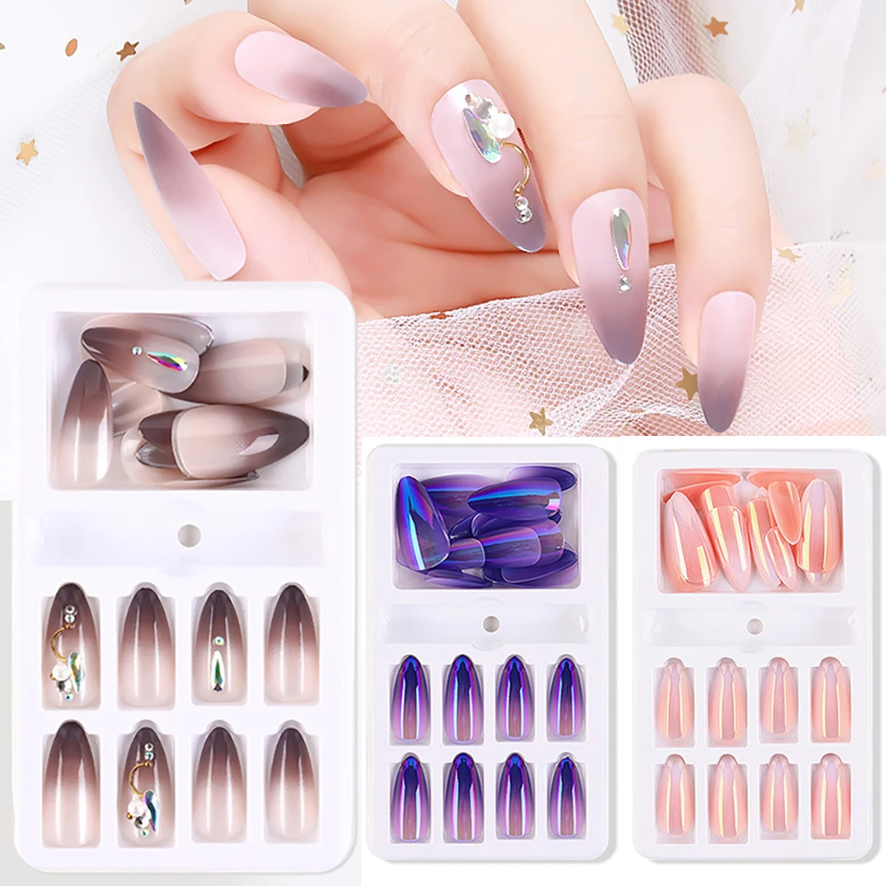 

24 Pcs/Box Detachable Full Cover Fake Nail Reusable False Nail Art Form Mixed Size Extension Tips With Adhesive Sticker Manicure