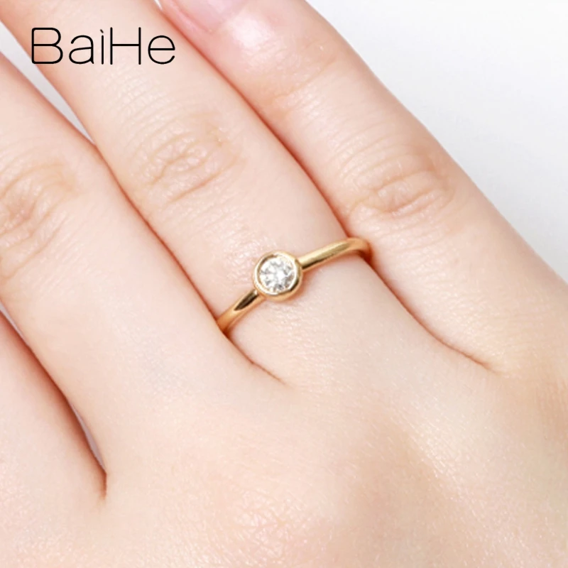 BAIHE Solid 14K желтое золото 0.08CT Сертифицированный H/SI круглая огранка натуральные бриллианты свадебные женские модные ювелирные изделия кольцо