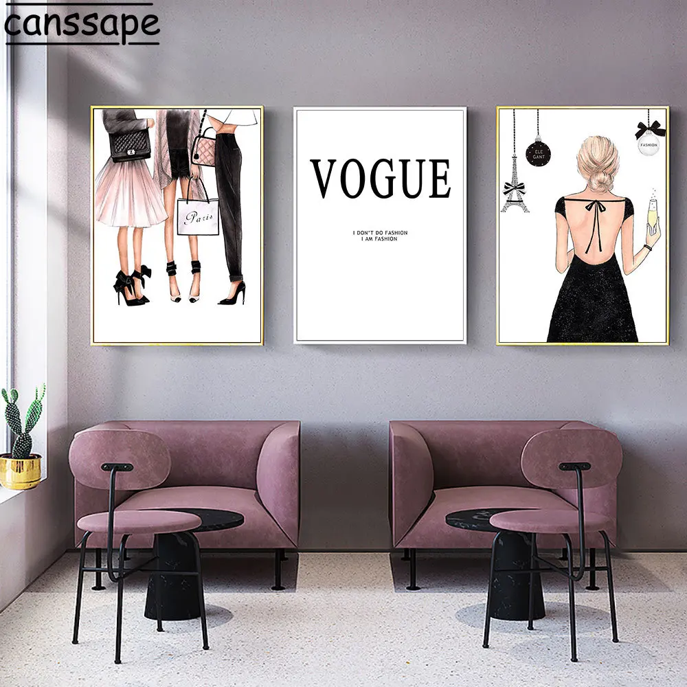 Модный холщовый постер для девочек Vogue Paris настенная Картина на холсте