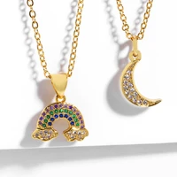 trendy colorful cubic zirconia rainbow shape pendant necklace for women sunshine rainbowshiny cz moon charm choker jewelry gift