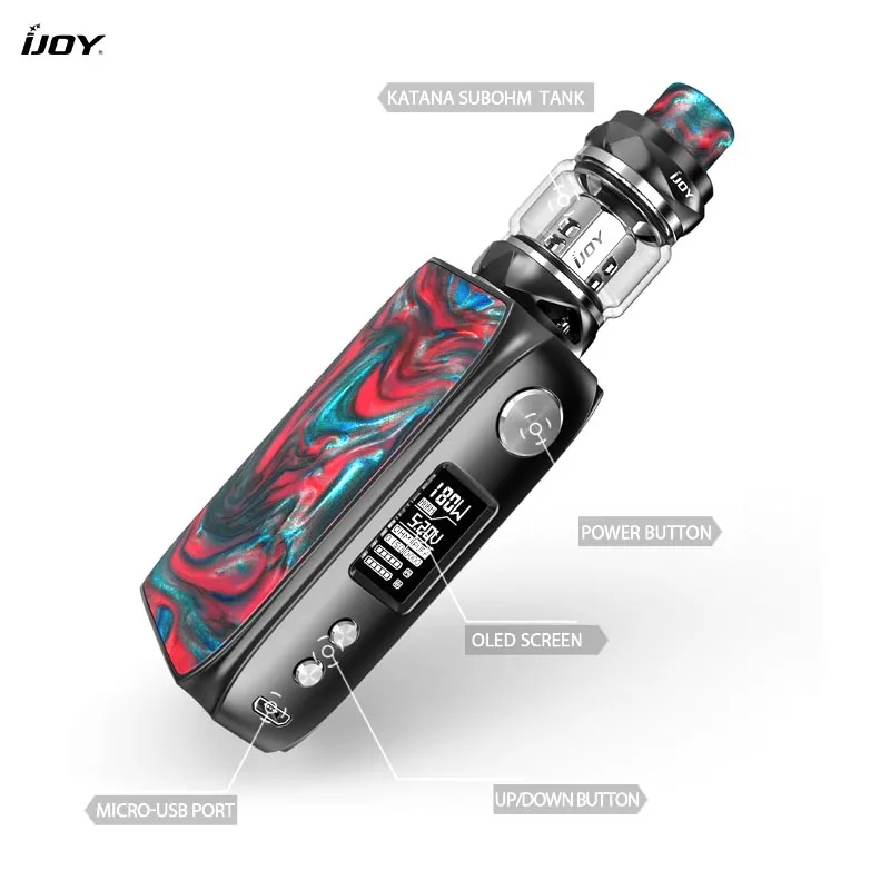 Оригинальный комплект IJOY Shogun Univ 180 Вт TC с модом и баком Katana 5 мл Питание от Dual 18650 Box