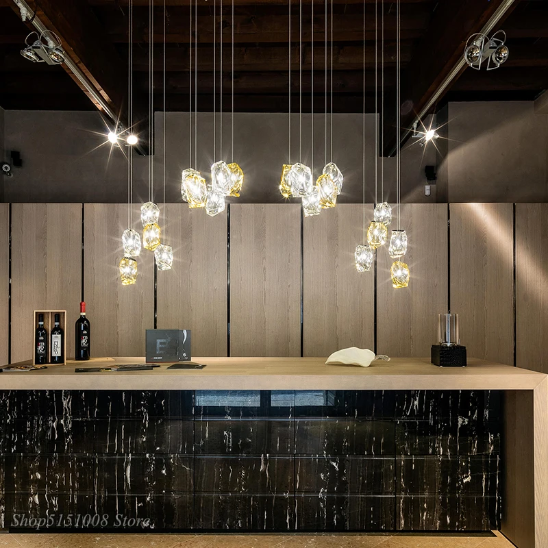 Nordic Ice cube Glass LED G4 Pendant Lights Colored Crystal Lamps Living Room Kitchen Hanging Lamp home Decor Luminaire | Освещение
