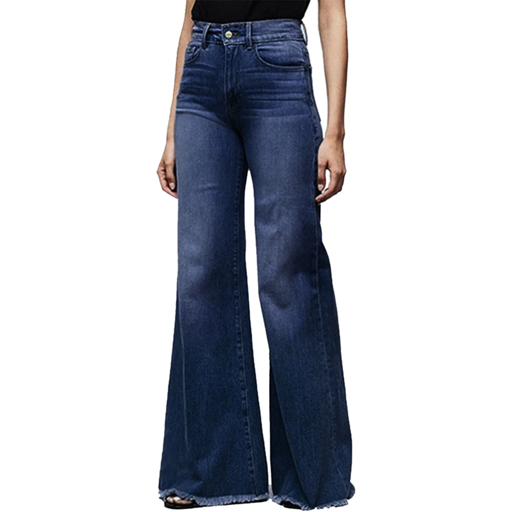 

Fashion Brand Elastic Jeans Women Button Washed Denim Pants Femme Pocket Trouser Boot Cut Straight Line Flare Jeans Mujer