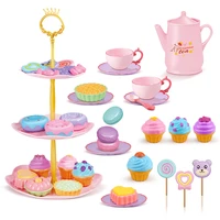 girl kitchen pretend play set plastic simulation food toy diy kawaii dessert pink three tier cake stand for children kids gift
