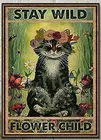 Винтажный женский цветок, детский цветочный Кот, искусство, металлический знак 12x8 с цветком, настенное искусство