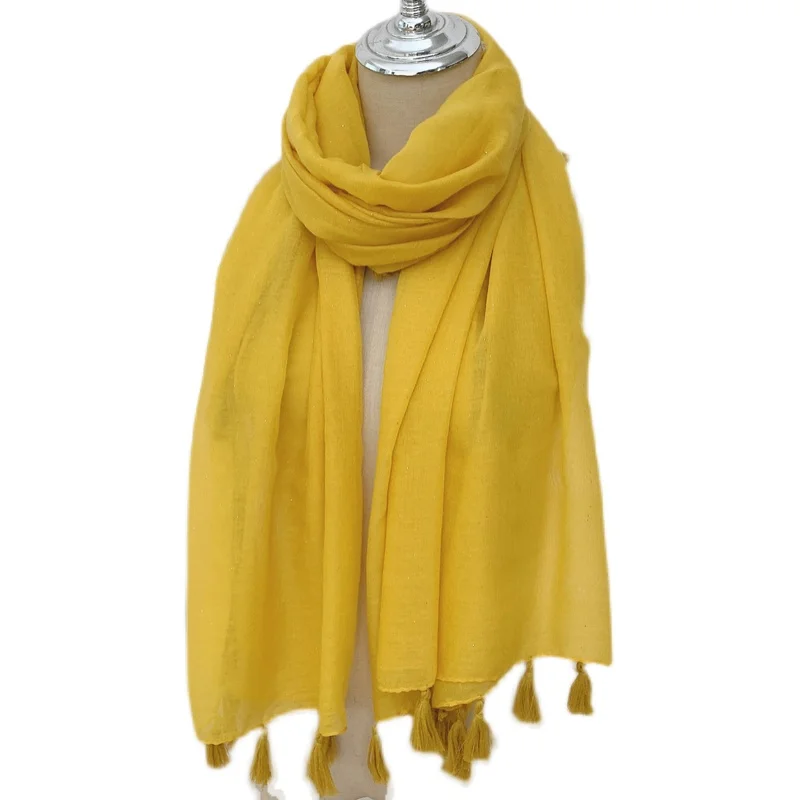 

Long cotton and linen scarf women summer wild with sequins scarf shawl Black
