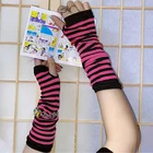 Женские длинные перчатки без пальцев с рисунком аниме, Модные полосатые перчатки до локтя, 2021 теплые вязаные варежки, рабочие перчатки, рождественский подарок