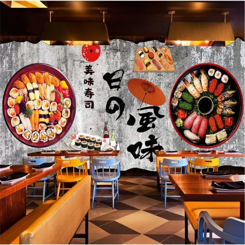 Ретро Ностальгический серый цемент обои 3D японская кухня суши Ресторан