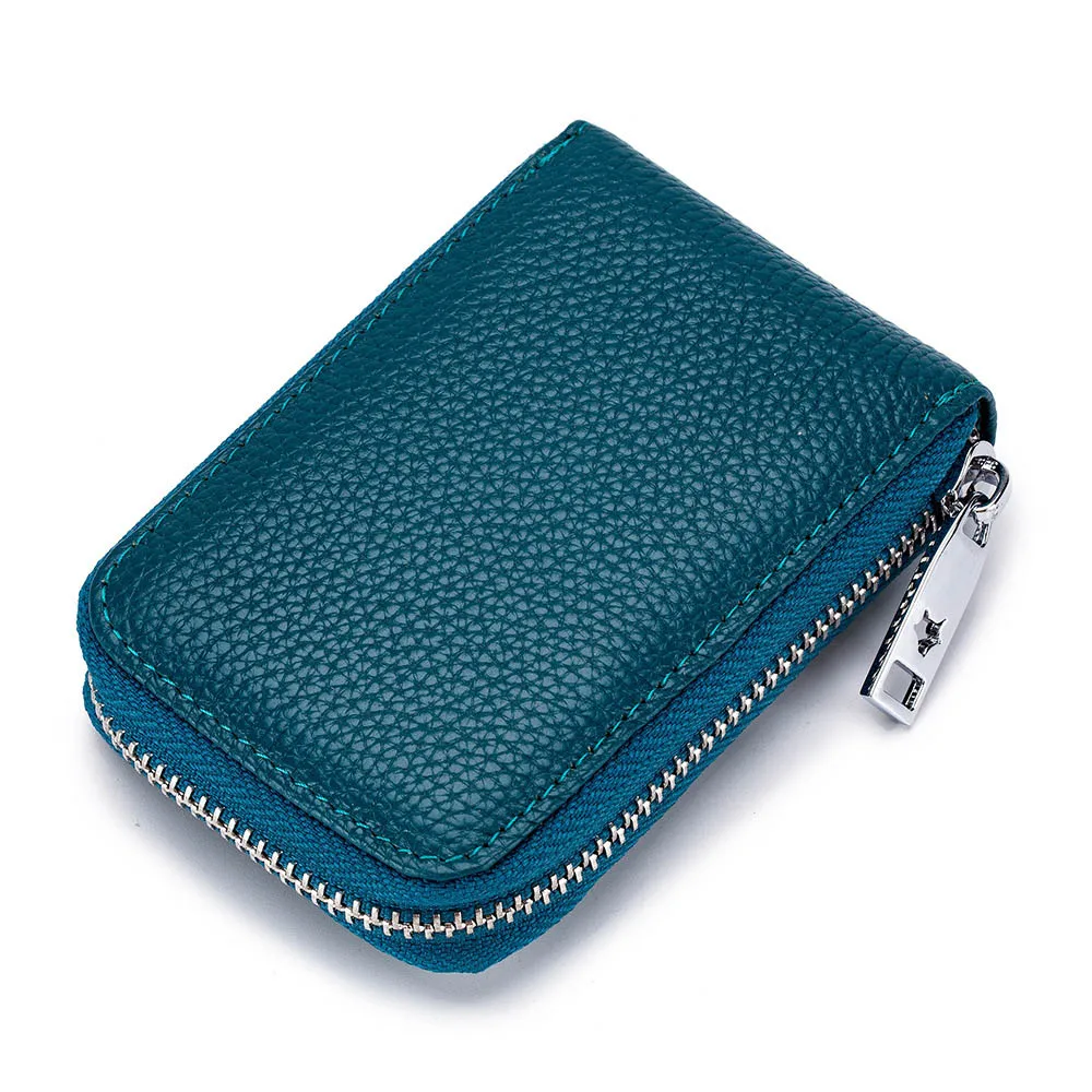 sea blue 7139 CICICUFF RFID Блокировка кредитный держатель для карт из натуральной кожи Органайзер бизнес дорожная сумка для карт для женщин и мужчин на молнии маленький кошелек - Цвет: sea blue 7139