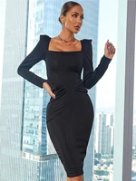 2021 new winter sexy black midi long sleeve outfits dress women club celebrity birthday party evening elegant lady dresses