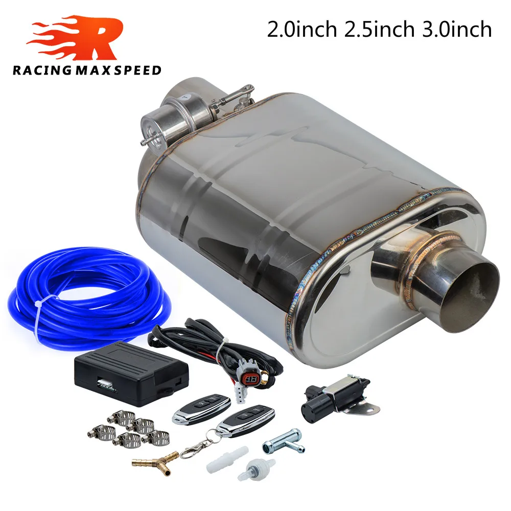 

Universal Top 2" 2.5" 3" Slant Exhaust Cutout Outlet Tip Inlet Weld on Single Exhaust Muffler with Wireless Remote Dump Valve