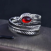 s925 vintage thai silver open feather ring party gift jewelry ring wholesale