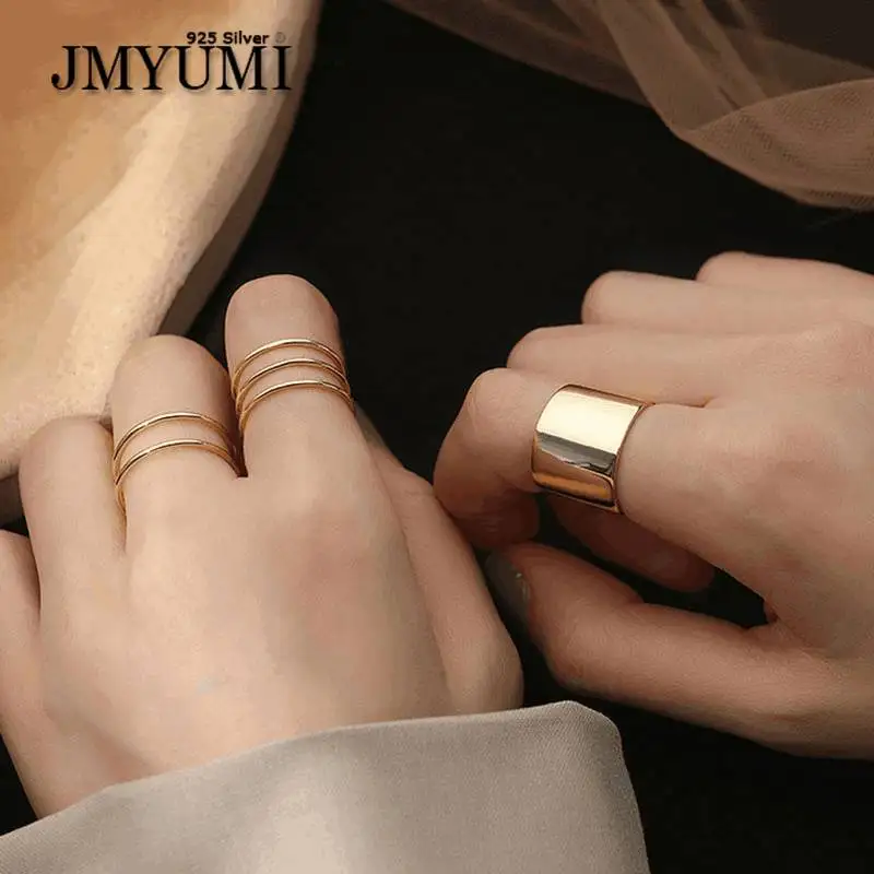 

JMYUMI Minimalist 925 Sterling Silver Rings New Trends France Gold Plated Multilayer Lines Geometric Elegant Bride Jewelry Gift