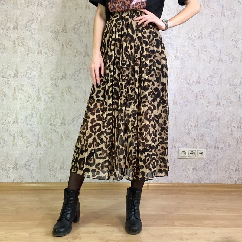 Stinlicher модная женская летняя пляжная леопардовая Повседневная шифоновая юбка