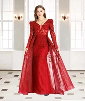 muslim red luxury beading with train mermaid evening dresses gowns 2021 for women partyweddingprom ho1037
