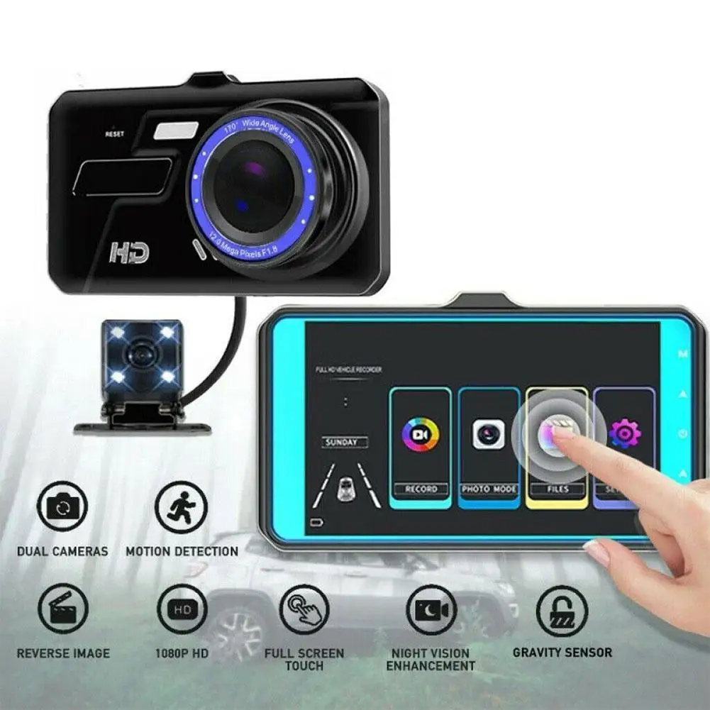 

4 Inch Dual Lens Touchs Rear View Meter Cam 1080p Starlight Night Car Recorder Streaming Media Car DVR