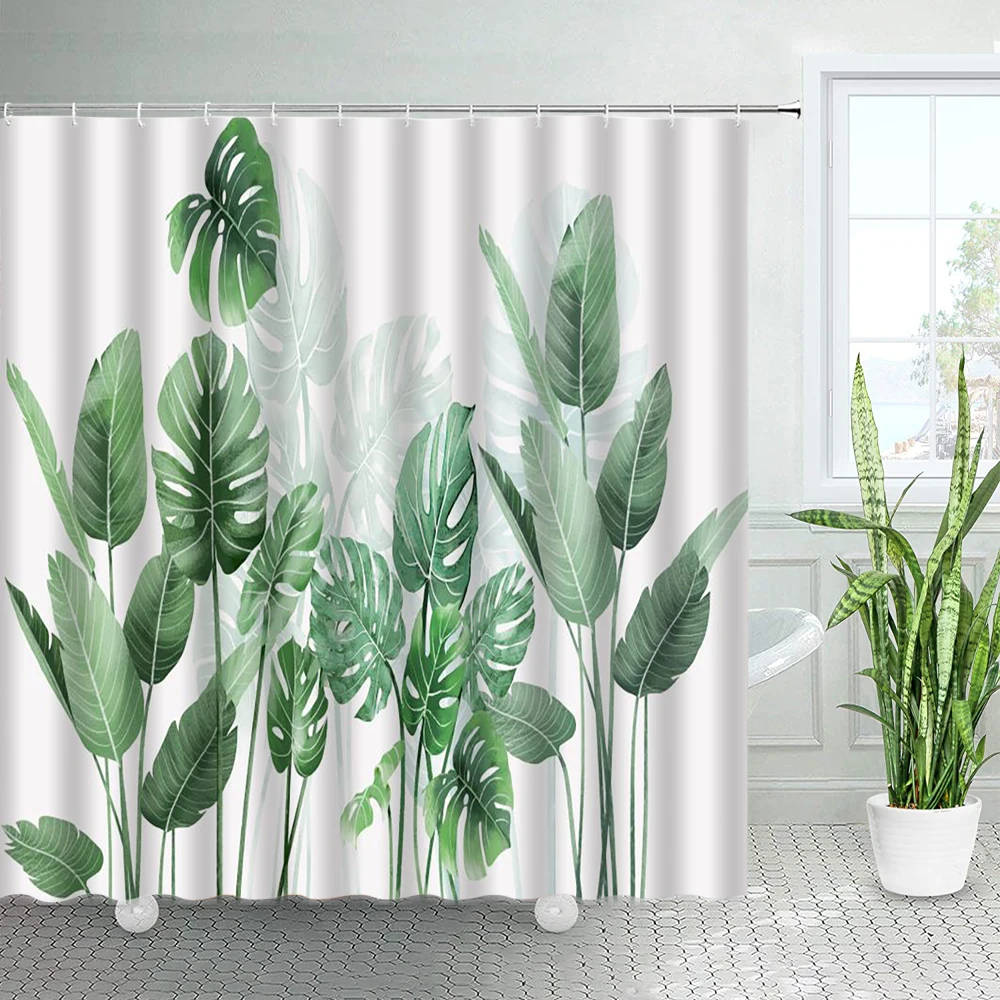 

Leaf Plant Shower Curtains Tropical Monstera Banana Leaves Green Bathroom Curtain Set Polyester Fabric Bathtub Decor with Hooks