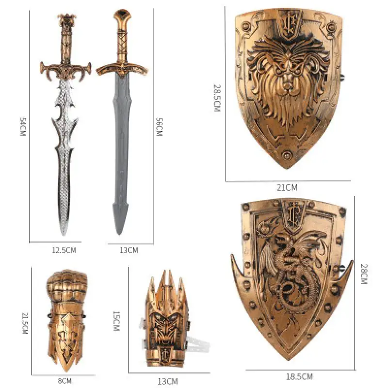 Children's Weapon Bronze War Gear Set Toy Knife Shield Wrist 3 Pieces/Set Combination Simulation Battle RPG Props | Игрушки и хобби