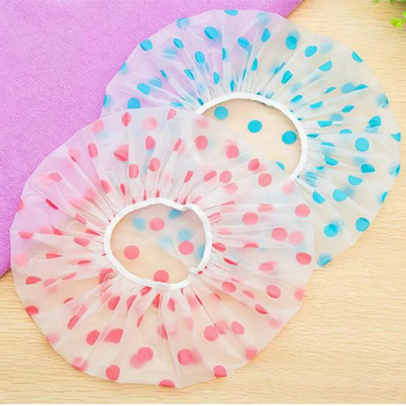 

Fashion Waterproof Wave Point Bath Cap Hat Elastic Shower Hat Reusable Bath Head Hair Cover For Women Salon Shower Bath Supplies