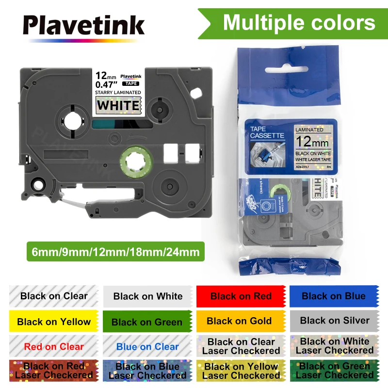 

Plavetink 1pack TZe-231L1 241L1 Compatible for Borther PTouch Laser Checkered tape Label Printer PT-H100 Colorful Sparkling tape