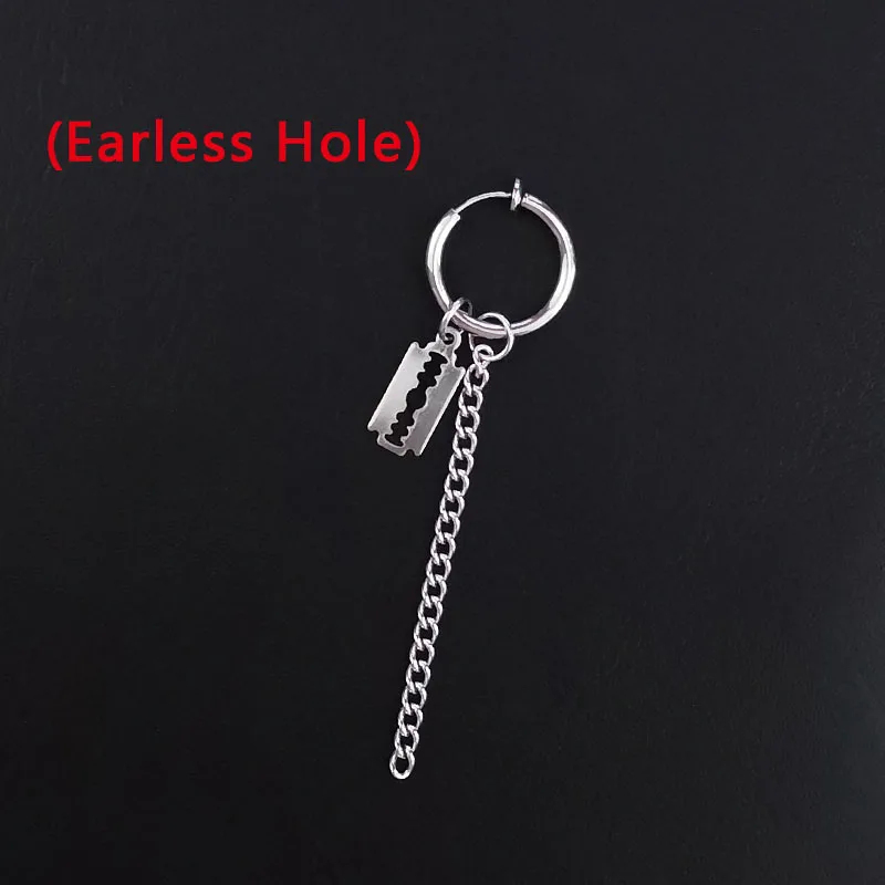 9 Blde Earless Hole Серьги в стиле панк из нержавеющей стали, зажим для женщин и мужчин, перо, лезвие, крест конус кисточка, цепочка, подвеска для мальчиков и девочек, рок, хип-хоп серьги-гвоздики - Окраска металла: 9 Blde Earless Hole