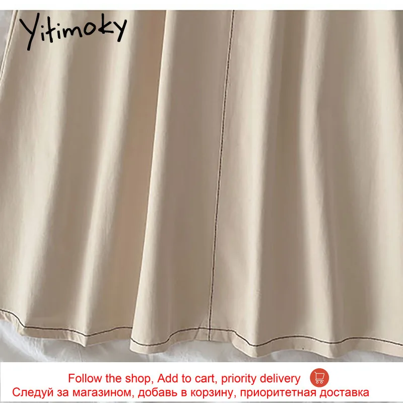 

Yitimoky Cotton Vintage Zipper High Waist Skirt Womens 2021 Spring Korean Fashion Preppy Style Black A-Line Midi Skirt Skirts