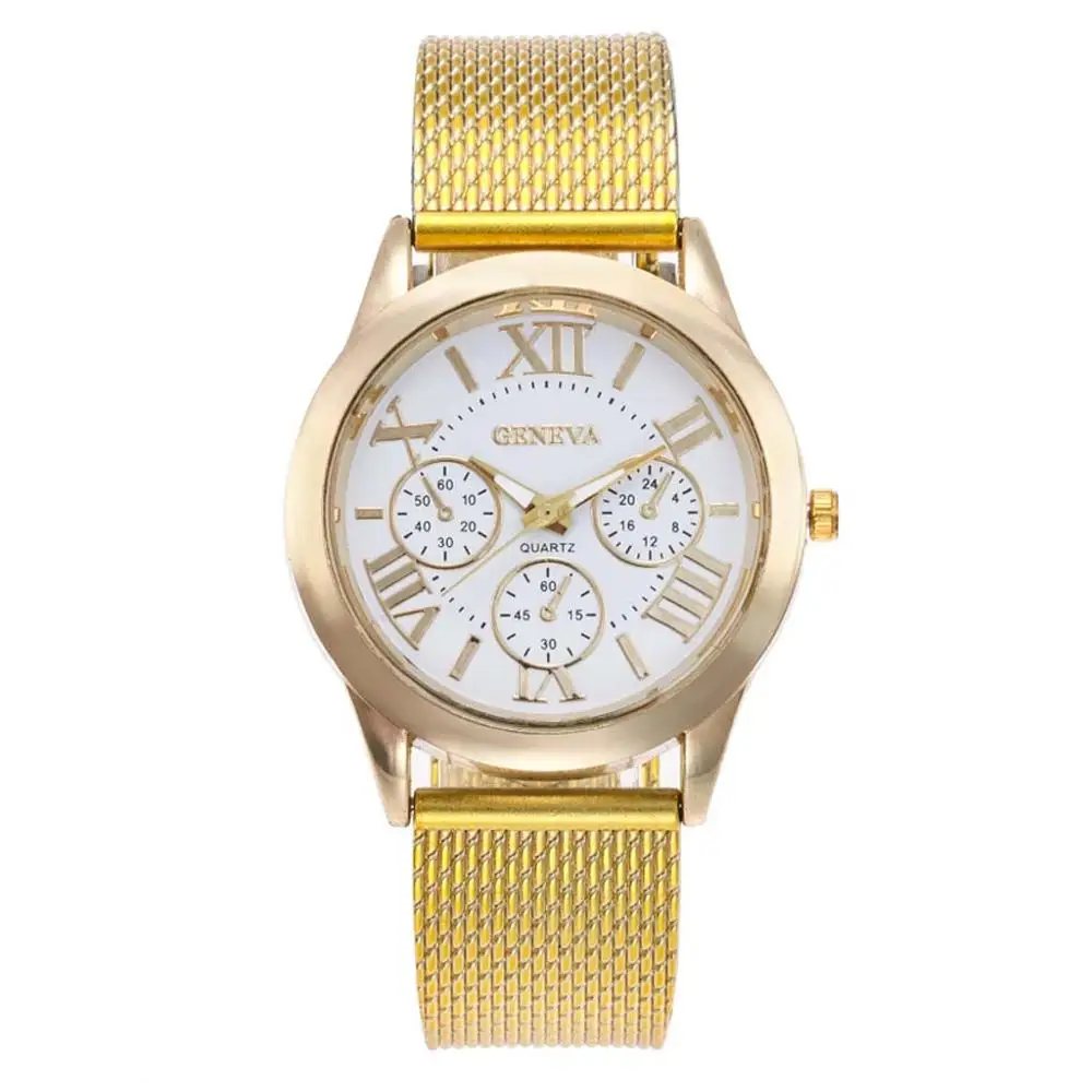 Luxury Quartz Watch Three Eye Retro Silicone Strap Bracelet Roman Scale Dial Geneva Lady and Men Analog reloj mujer 40 | Наручные часы