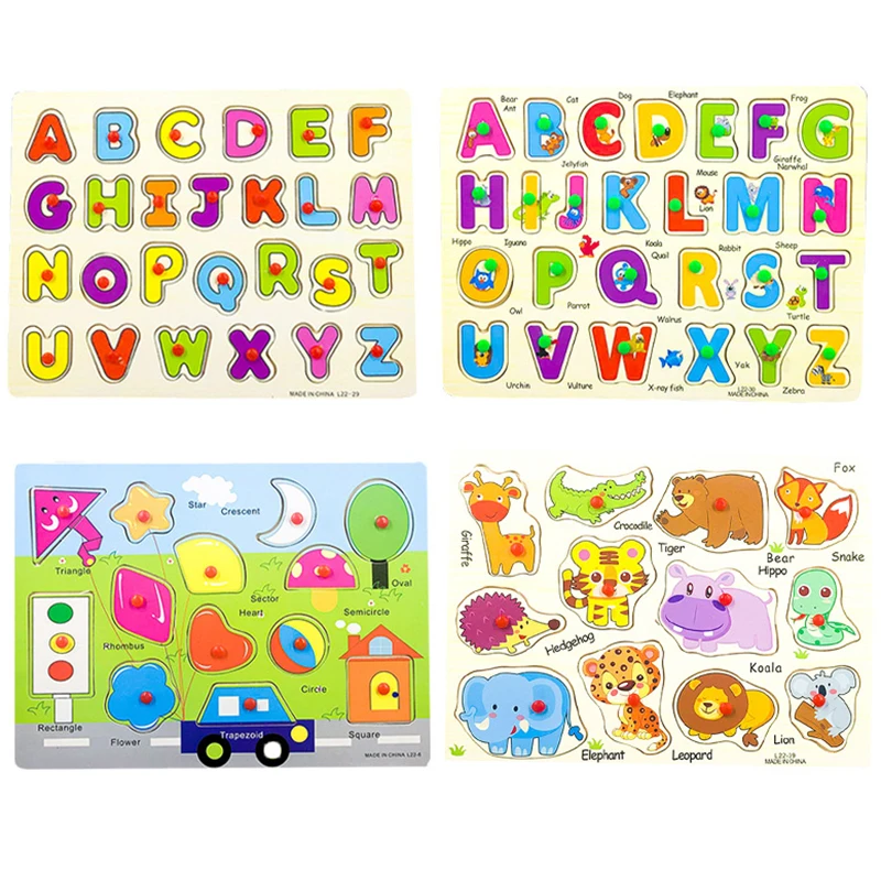 

Children's Wooden Jigsaw Puzzle 3d Letter Animal Shape Cognition Baby Early Education Scratching Board Montessori Teaching Aid